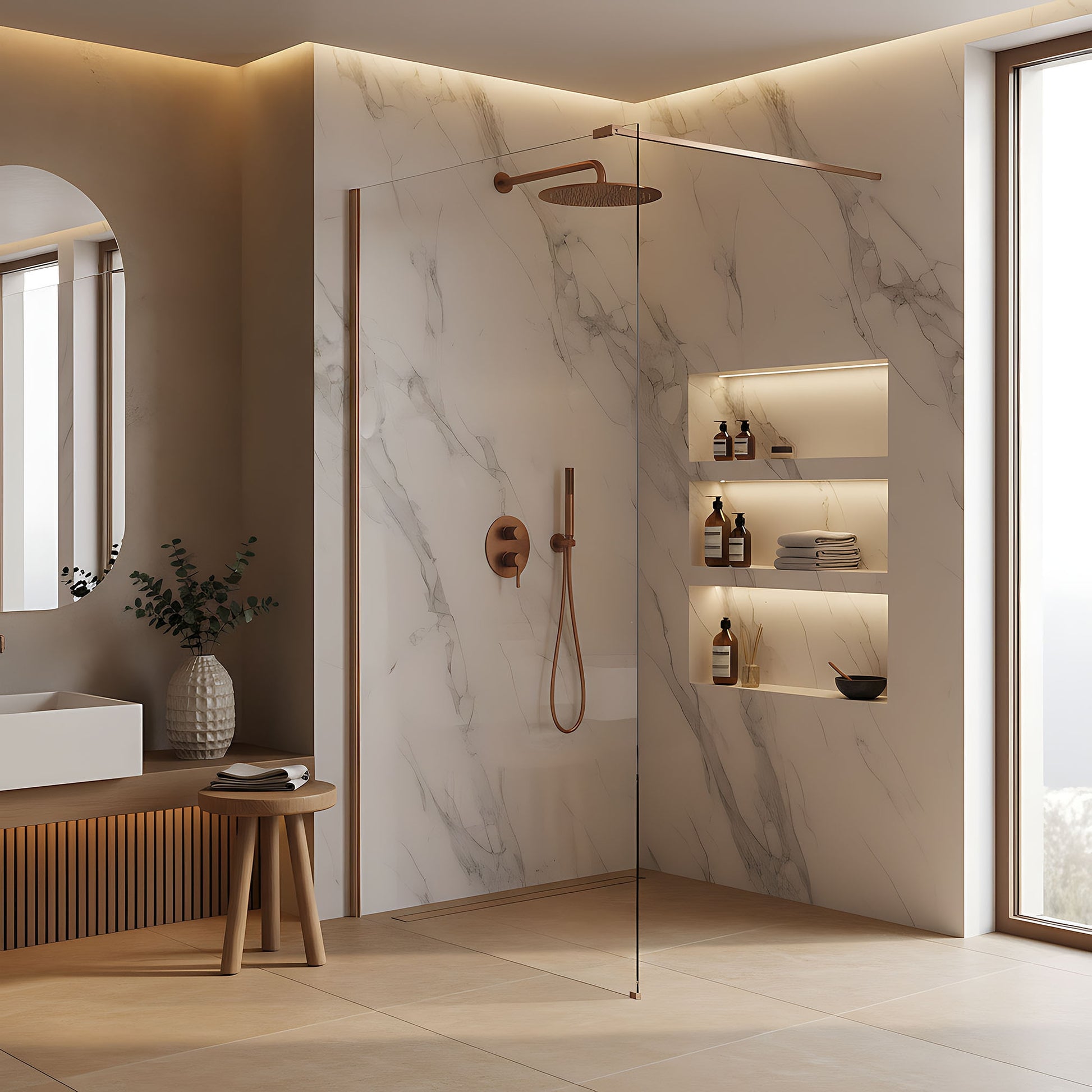 Duschwand Rea Flexi Transparent / Brush Copper 130  10