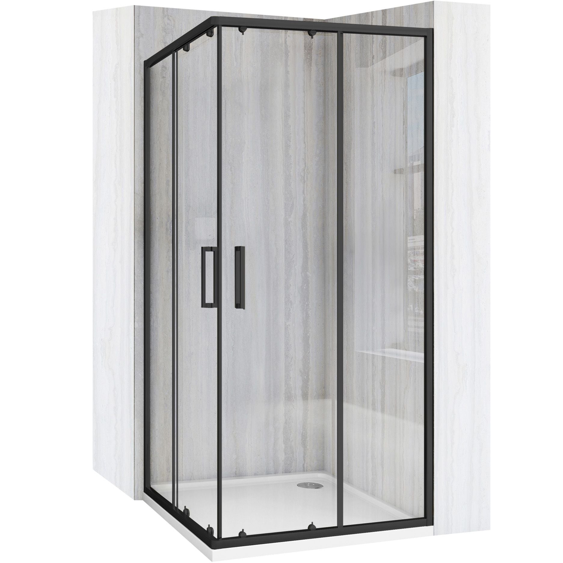 Duschkabine Rea City 80x80 Black mit Duschwanne Savoy 1