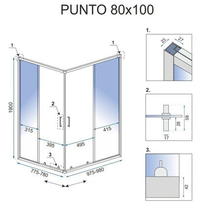 Duschkabine Rea Punto Black 80x100 ohne Duschwanne 7
