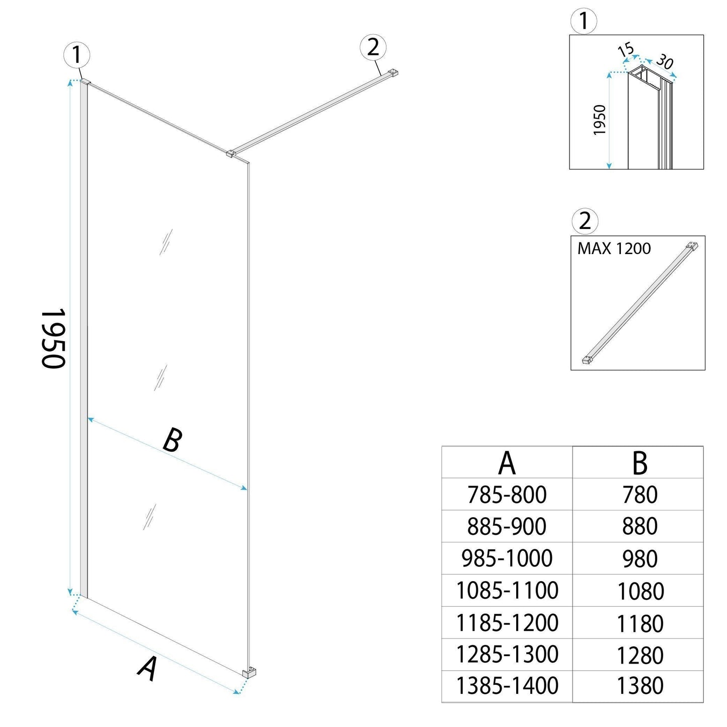Duschwand Rea Flexi Transparent / Titan 130  9