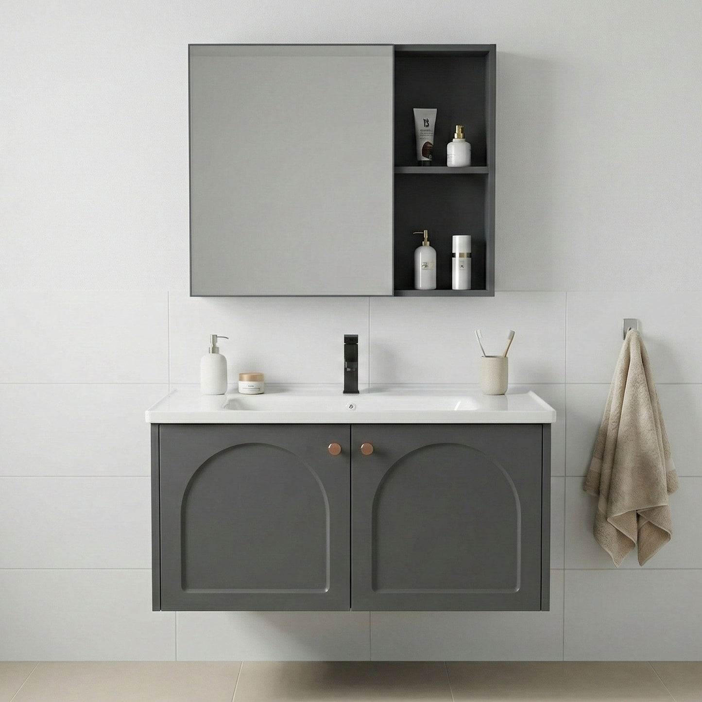 Badezimmermöbel-Set mit Waschbecken Denver 80cm Grey  1