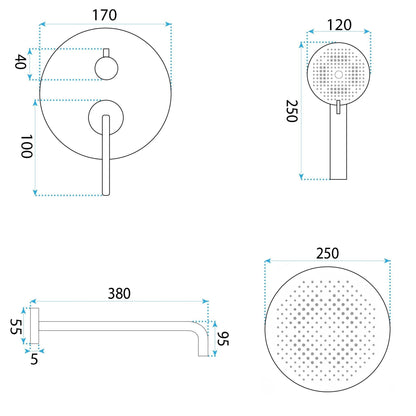 Unterputz Duschset Rea Grace Brush Nickel + BOX 10