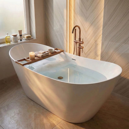 Freistehende Badewanne Rea Ferrano Slim 150 Schwarze Stöpselabdeckung 10