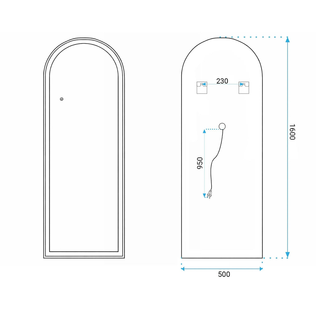 Spiegel LED Orbit 50x160cm Black 10