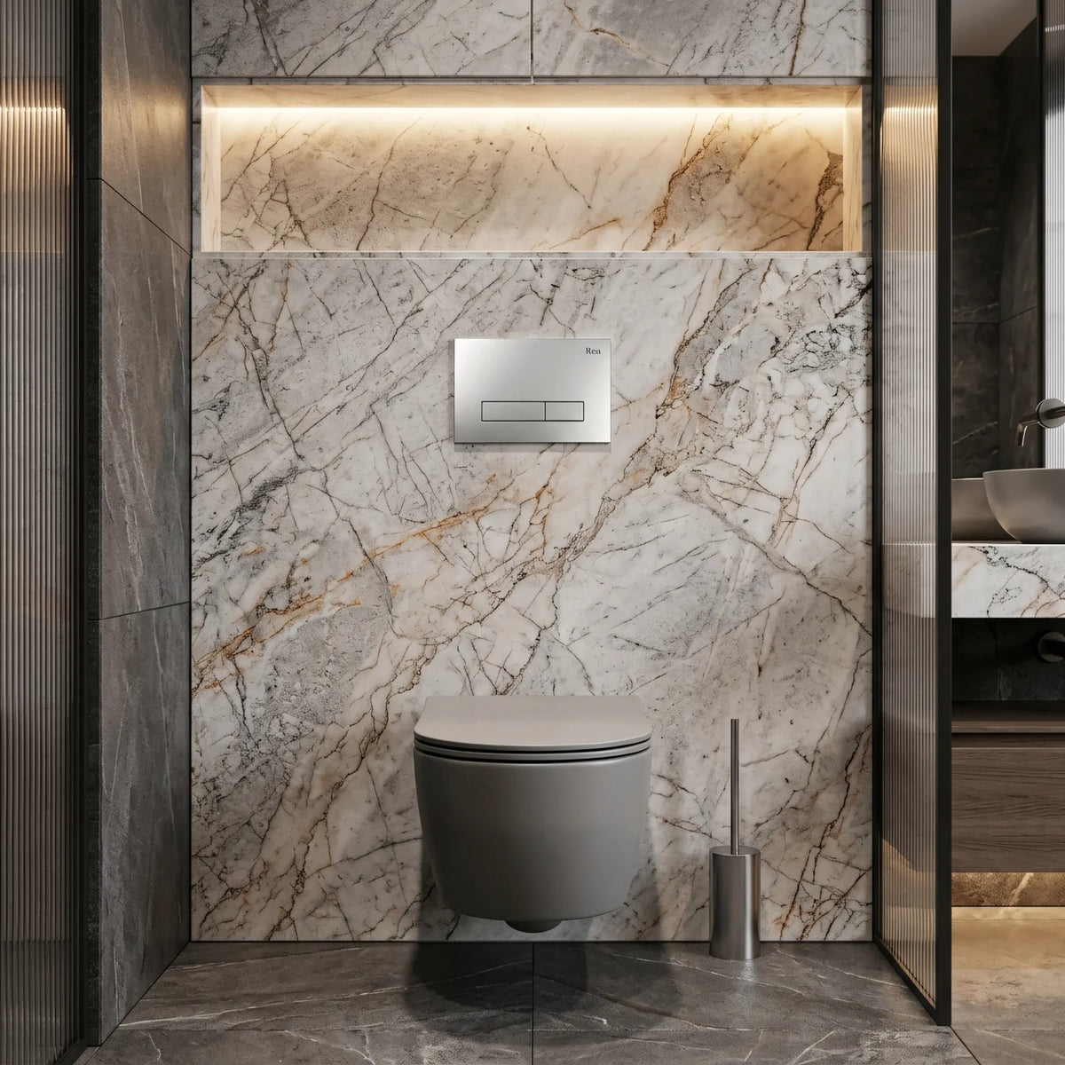Unterputz-WC-Gestell Set Slim 024N Mit Satin HD Drückerplatte 10