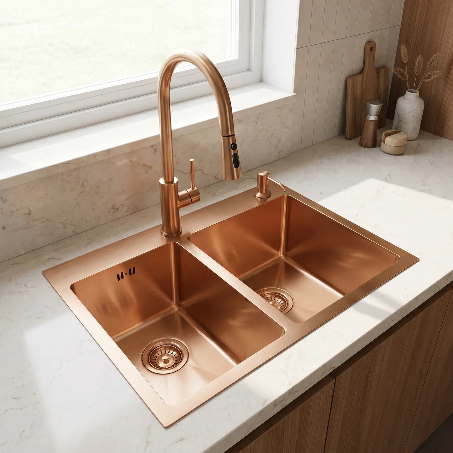 Edelstahlspüle Toby BRUSH COPPER ohne Küchenarmatur 10