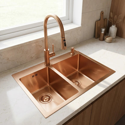 Edelstahlspüle Toby BRUSH COPPER ohne Küchenarmatur 10