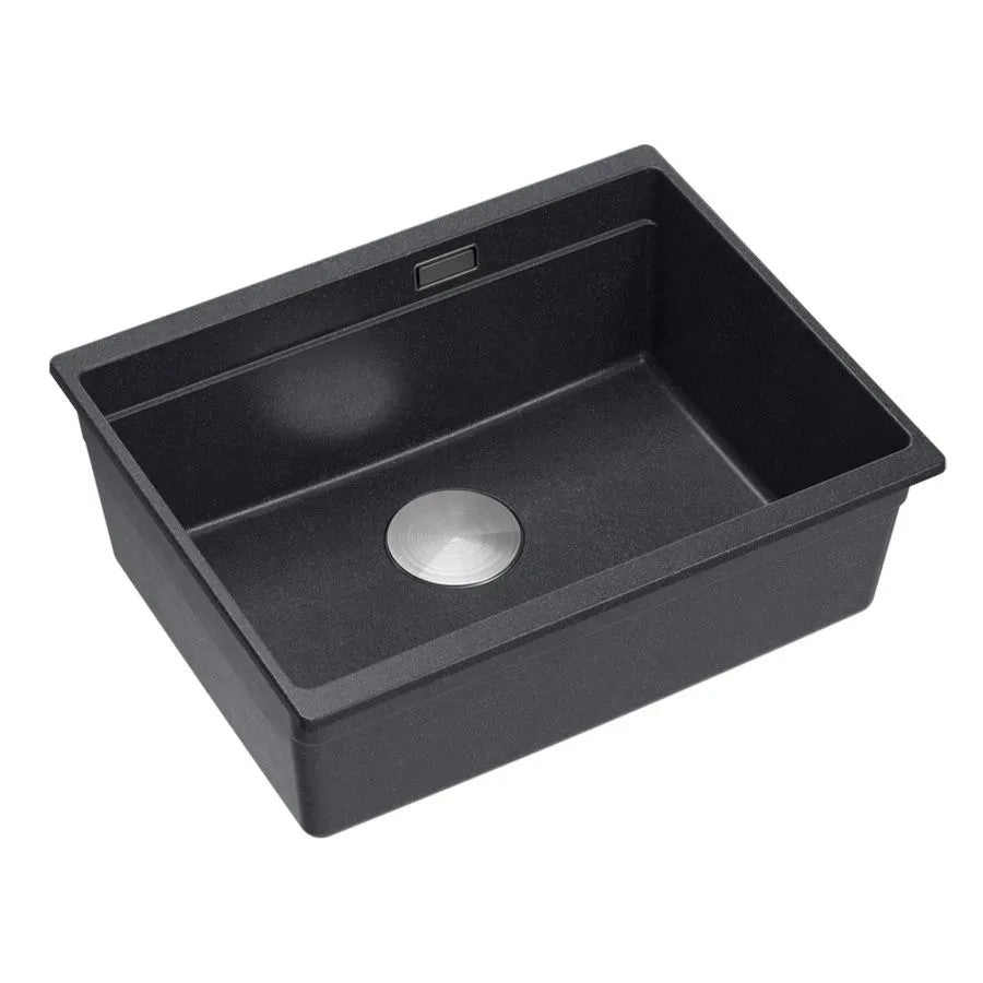 Granitspülbecken Logan 100 Black Metallic Stöpsel Gebürsteter Nickel 10
