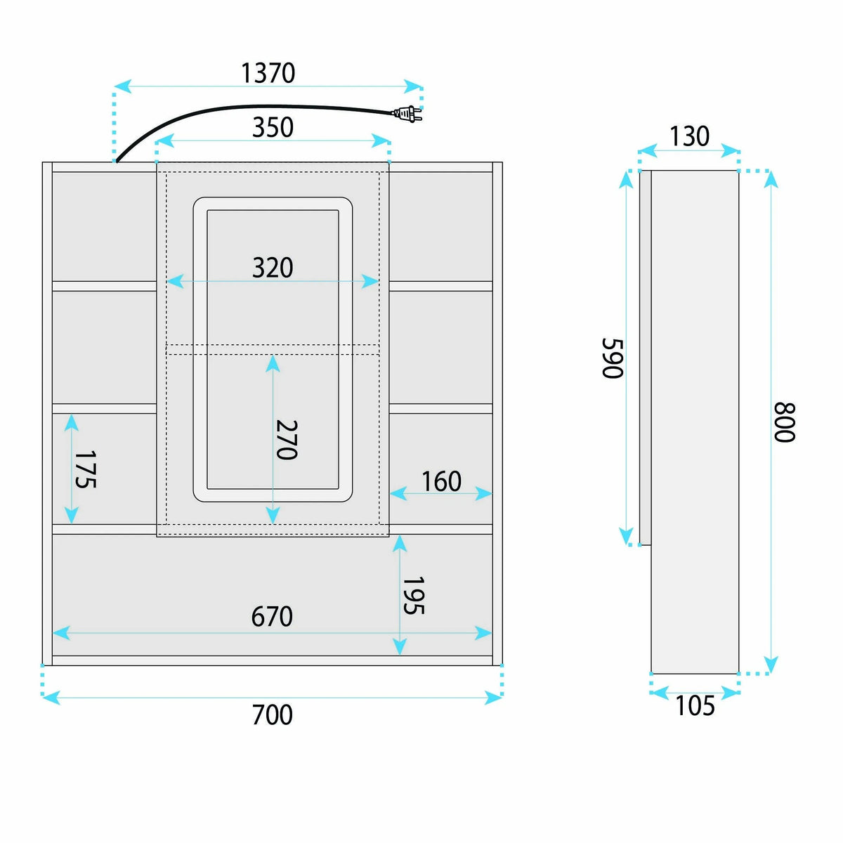 LED-Spiegelschrank Rea Luna 70x80cm 10
