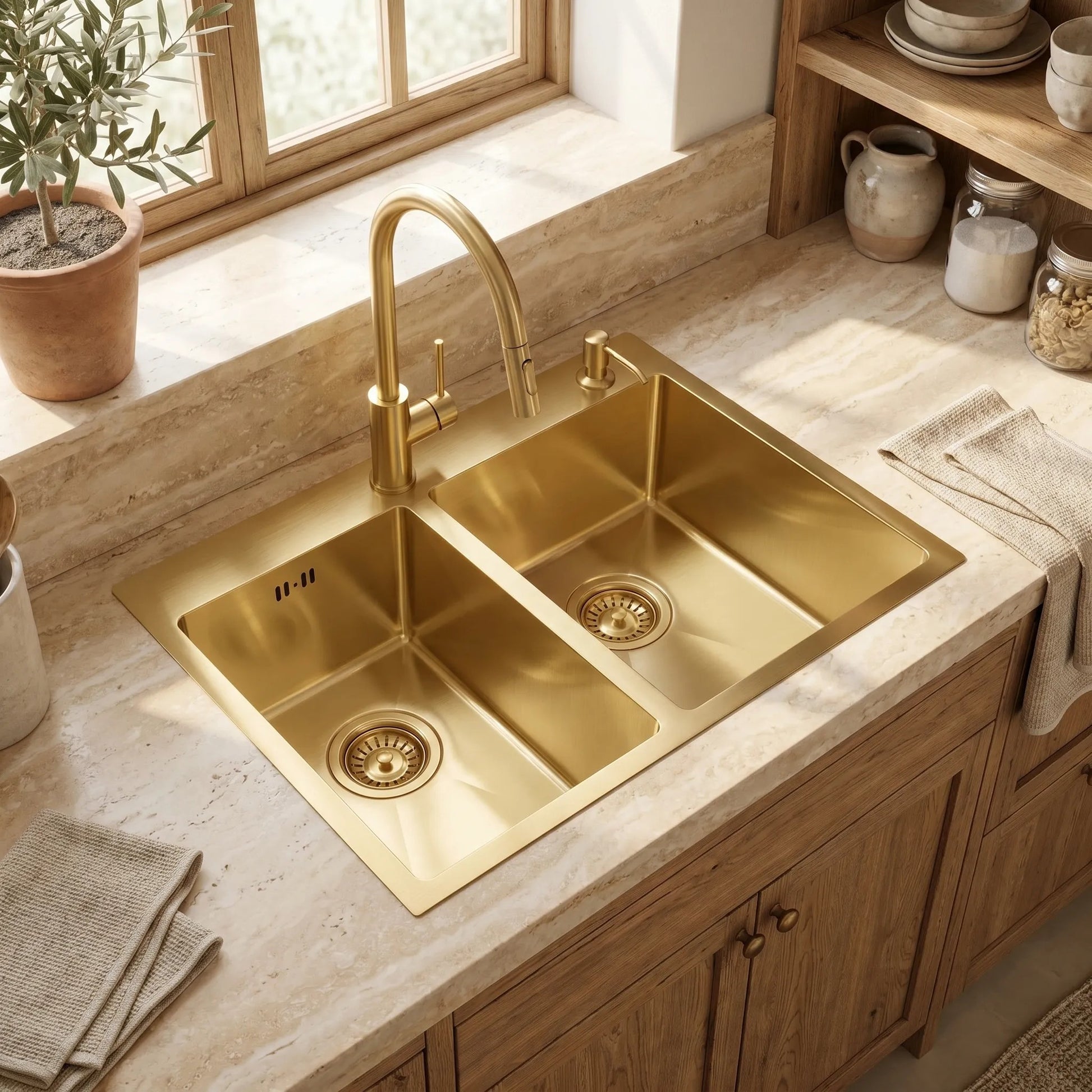 Edelstahlspüle Toby BRUSH GOLD ohne Küchenarmatur 11