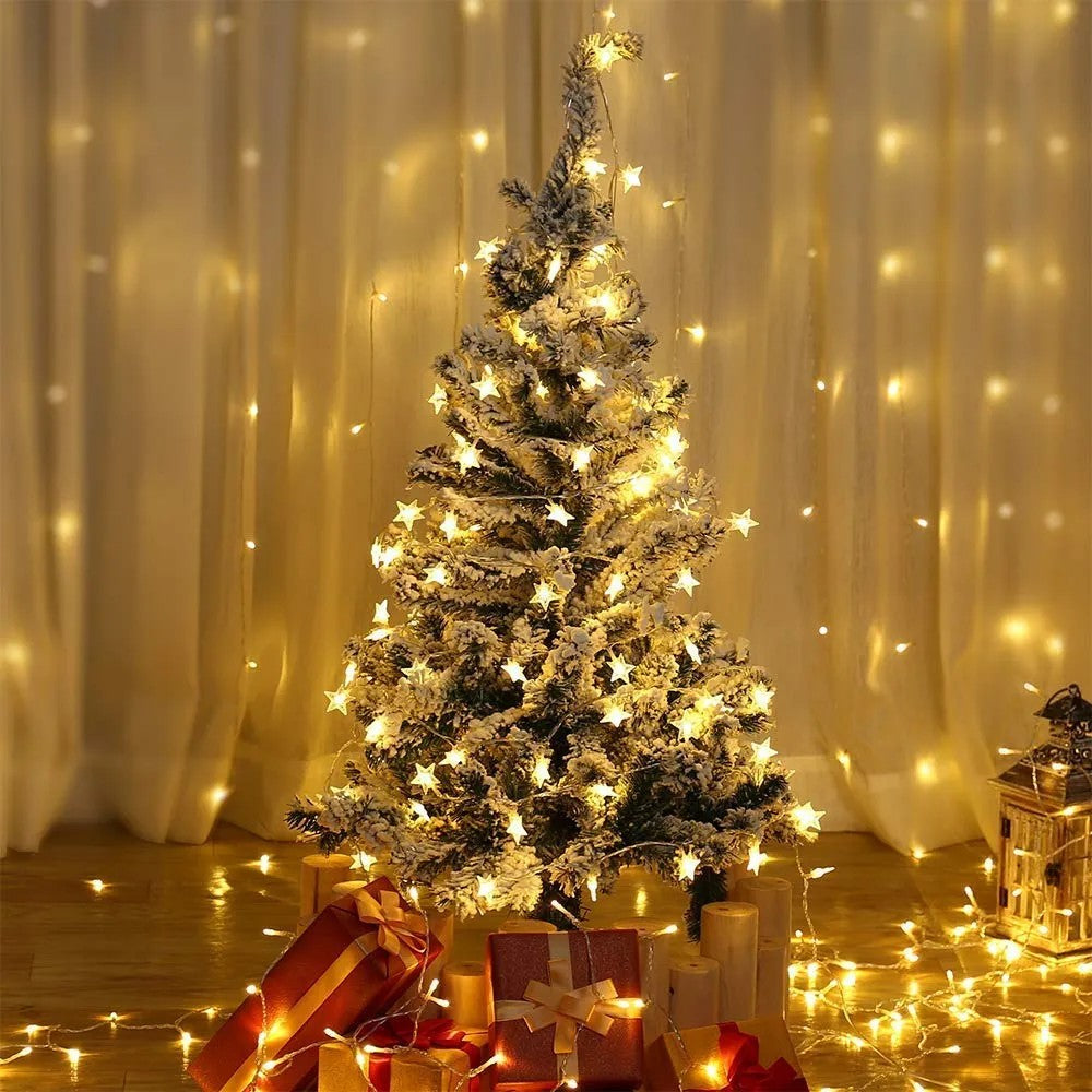 Weihnachtsbaum Lichterkette LED Gold Stars 11
