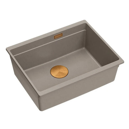Granitspülbecken Logan 100 Beige Stöpsel Gebürsteter Kupfer 11