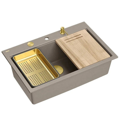 Granitspülbecken MARC 110 WORKSTATION Beige Stöpsel Gold 11