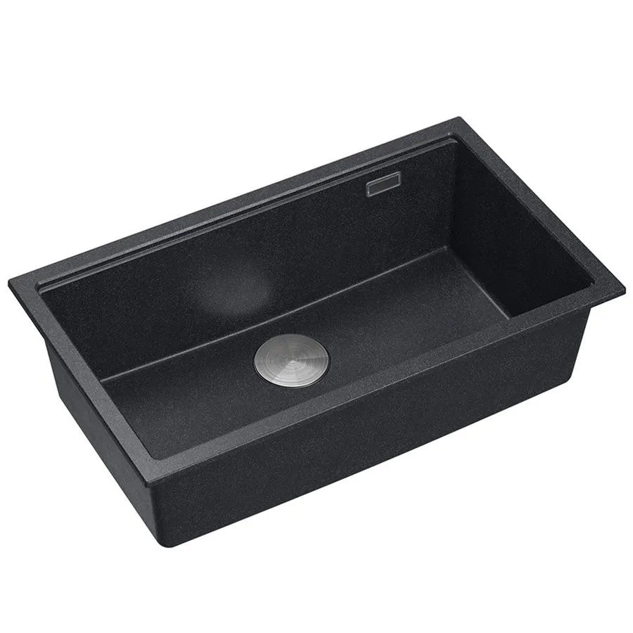 Granitspülbecken Logan 110 Black Metallic Stöpsel Gebürsteter Nickel 11