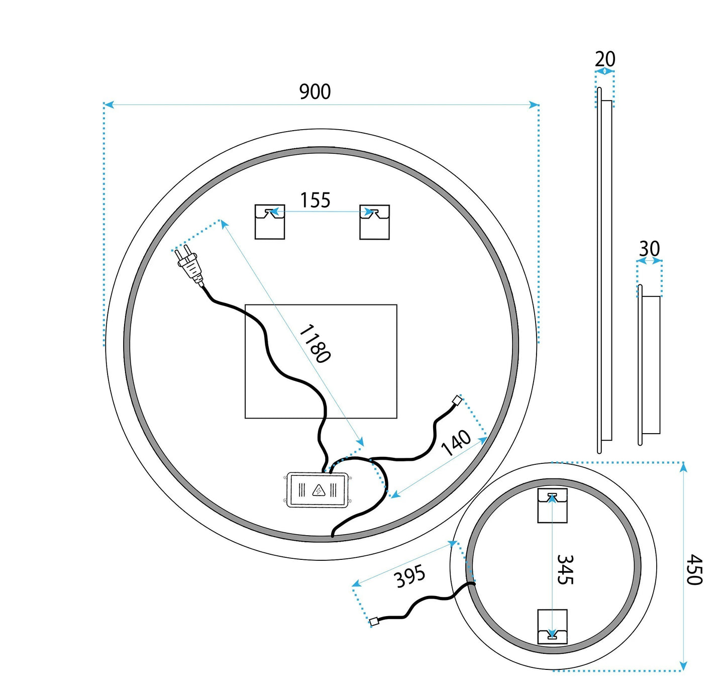 Spiegel LED R-9045 90cm + 45cm  12