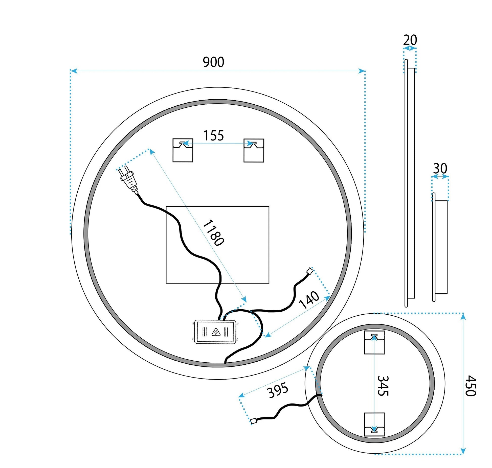 Spiegel LED R-9045 90cm + 45cm  12