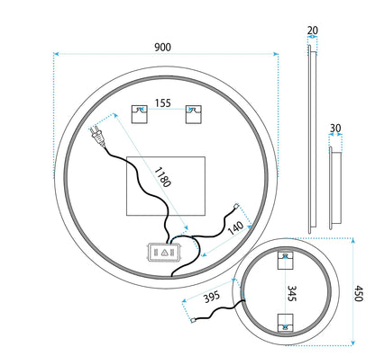 Spiegel LED R-9045 90cm + 45cm  12