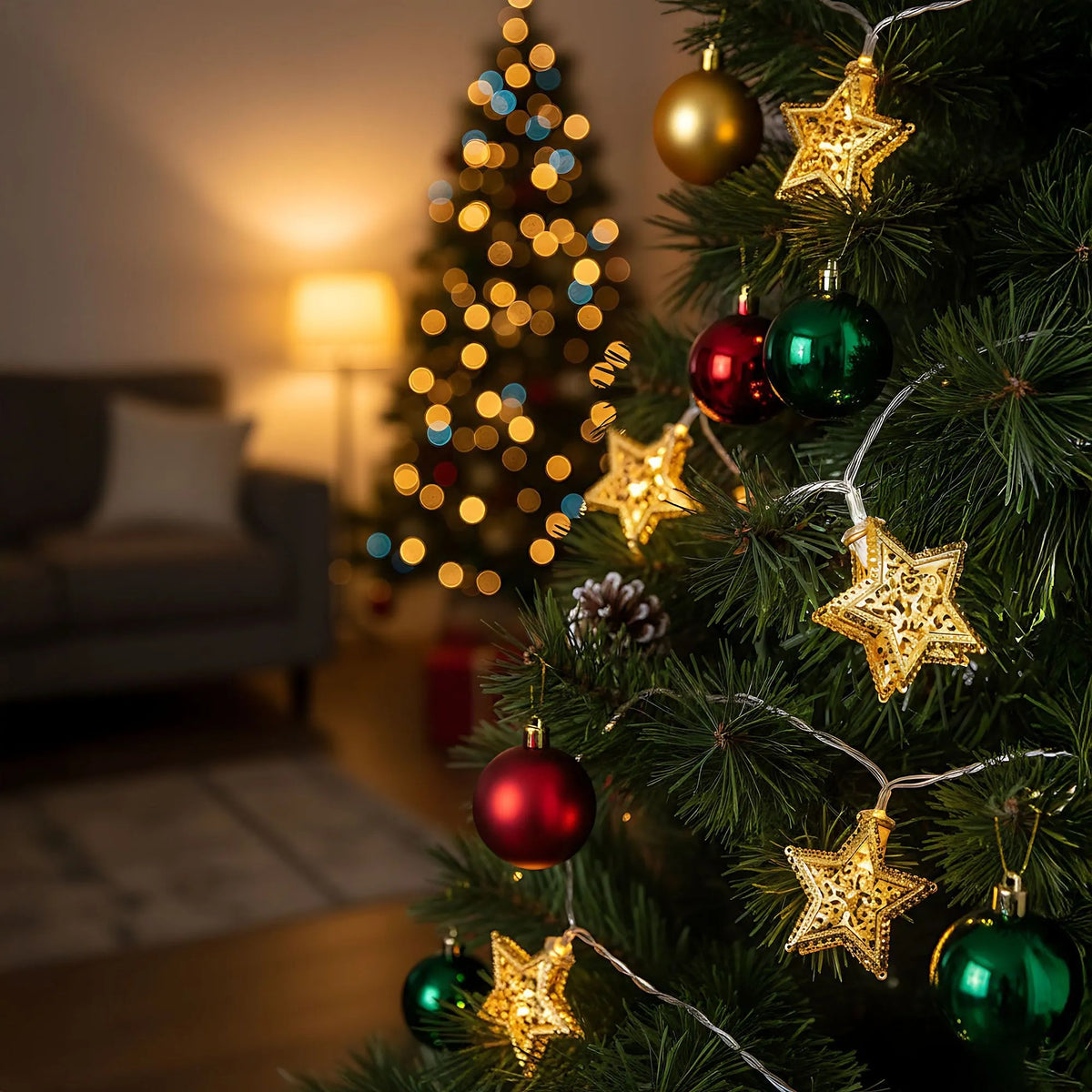 Weihnachtsbaum Lichterkette LED Gold Stars 14