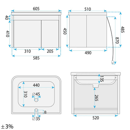Badezimmermöbel-Set Mit Waschbecken DE07-60 Beige 60CM 14