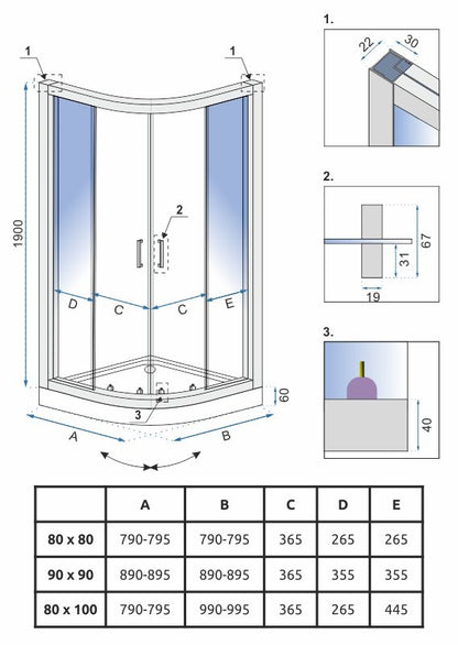 Duschkabine REA Look Chrome 80x80 Ohne Duschwanne 6
