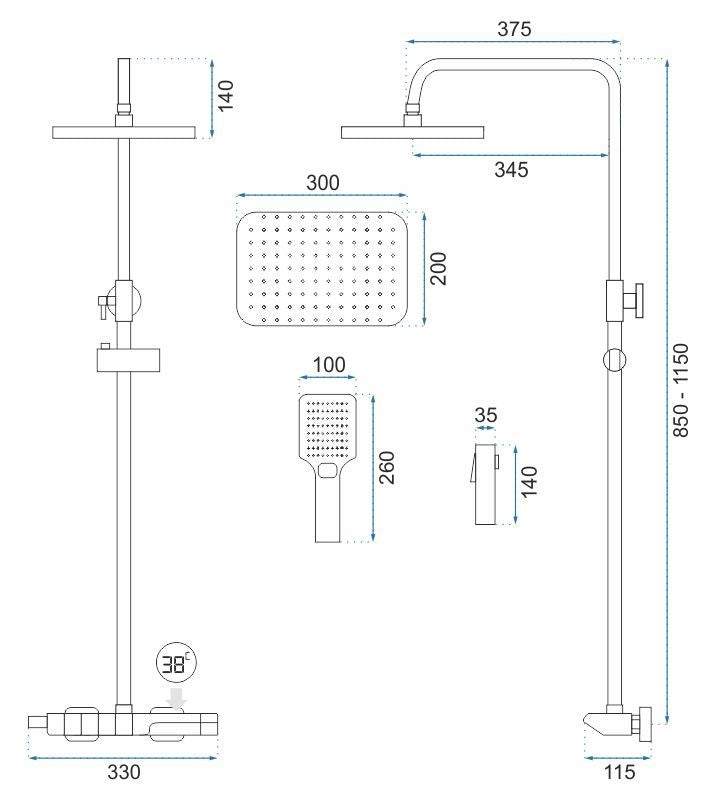 Duschgarnitur mit Thermostat REA ROB Nickiel Brush INOX  10