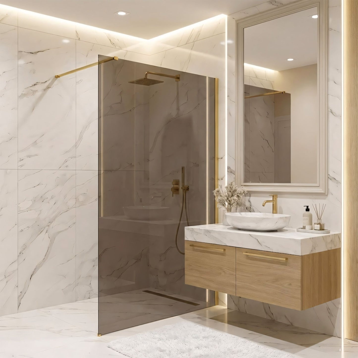 Duschwand Rea Flexi Brown / Brush Gold 130  4