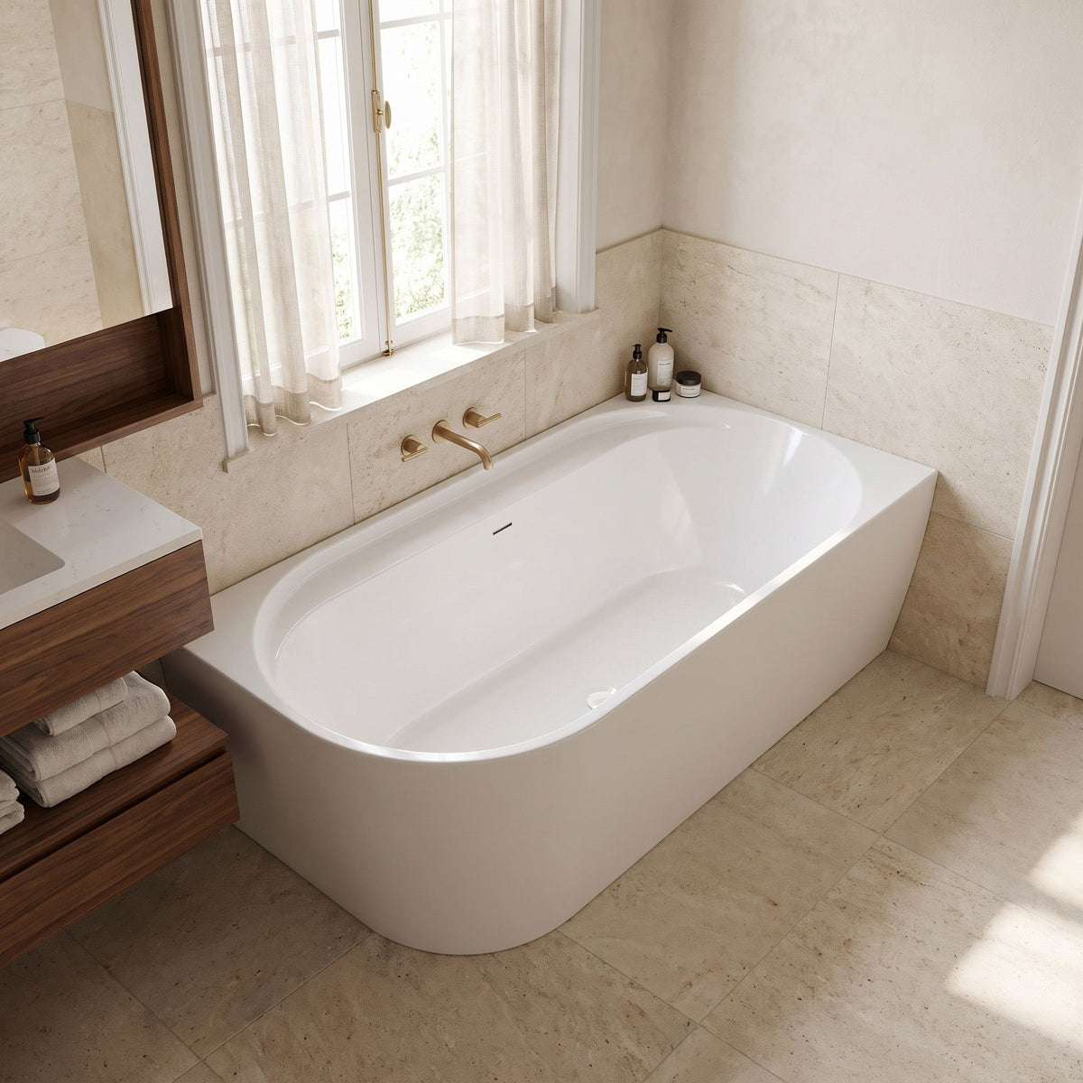 Acryl Eckbadewanne Rea Marion Right 170cm Schwarze Stöpselabdeckung 1