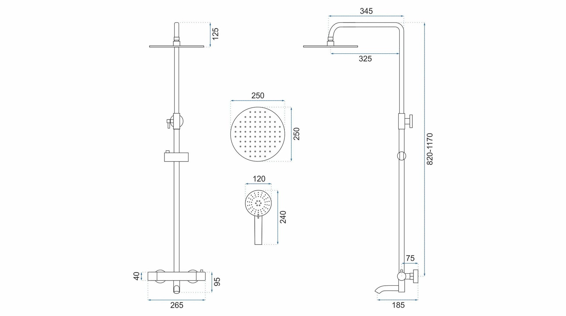 Thermostat Duschset Lungo White Matt Matt 10