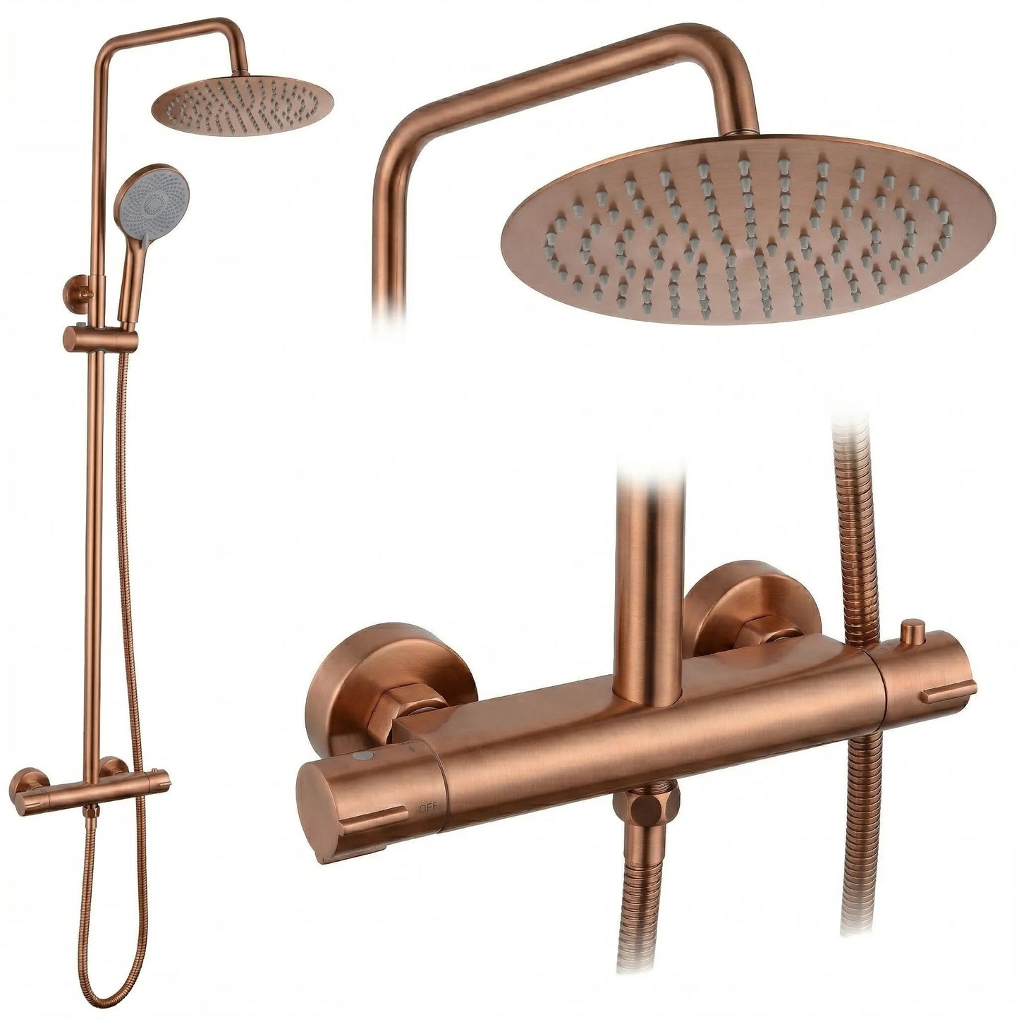 Duschset ohne Auslauf mit Thermostat Rea Lungo Copper Brush  1