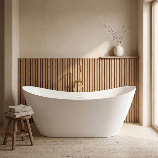 Freistehende Badewanne Rea Ferrano Slim 150 Weiße Stöpselabdeckung 1