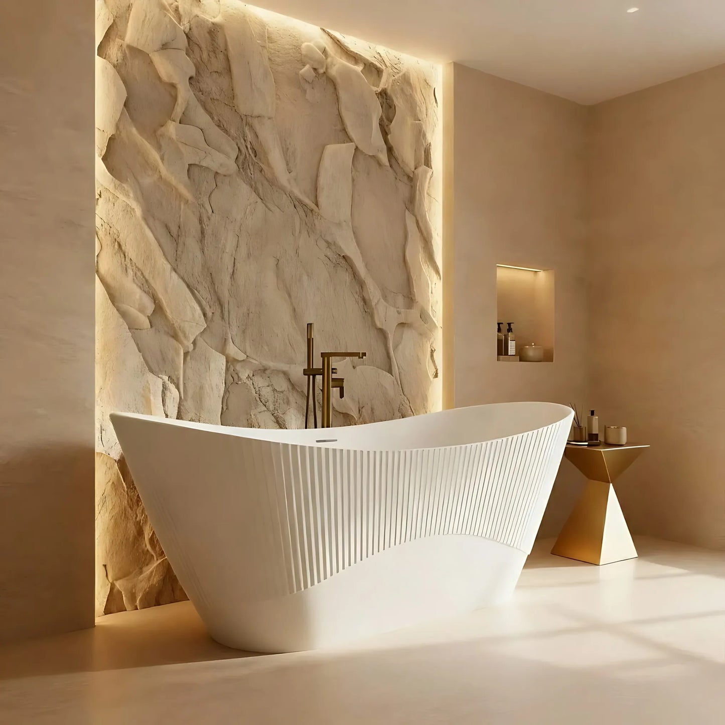 Freistehende Acrylbadewanne ATENA 170 Gebürstete Gold Stöpselabdeckung 1