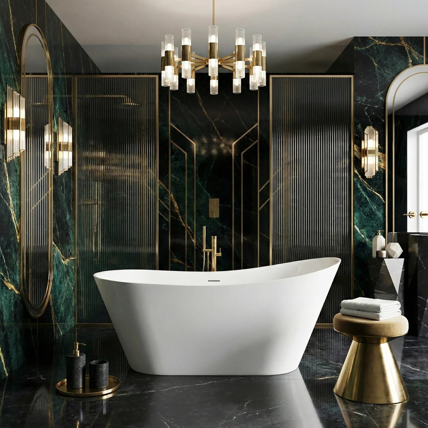 Freistehende Acrylbadewanne Lusso Slim 170 Gebürstete Gold Stöpselabdeckung 1