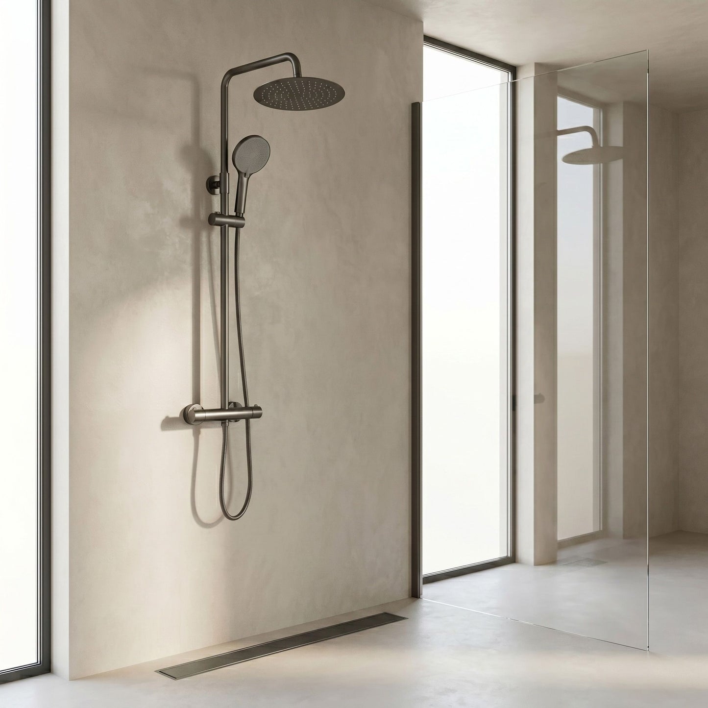 Duschset ohne Auslauf mit Thermostat Rea Lungo Titan  1
