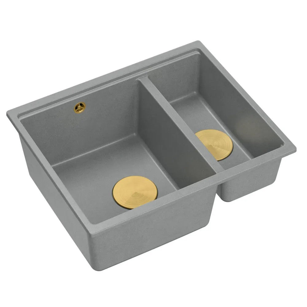 Granitspülbecken Logan 150 Grey Metallic Stöpsel Gebürsteter Nickel 1