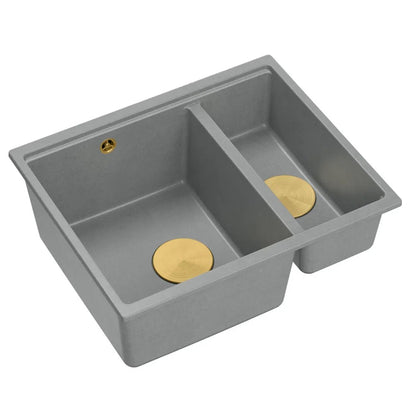 Granitspülbecken Logan 150 Grey Metallic Stöpsel Gebürsteter Nickel 1