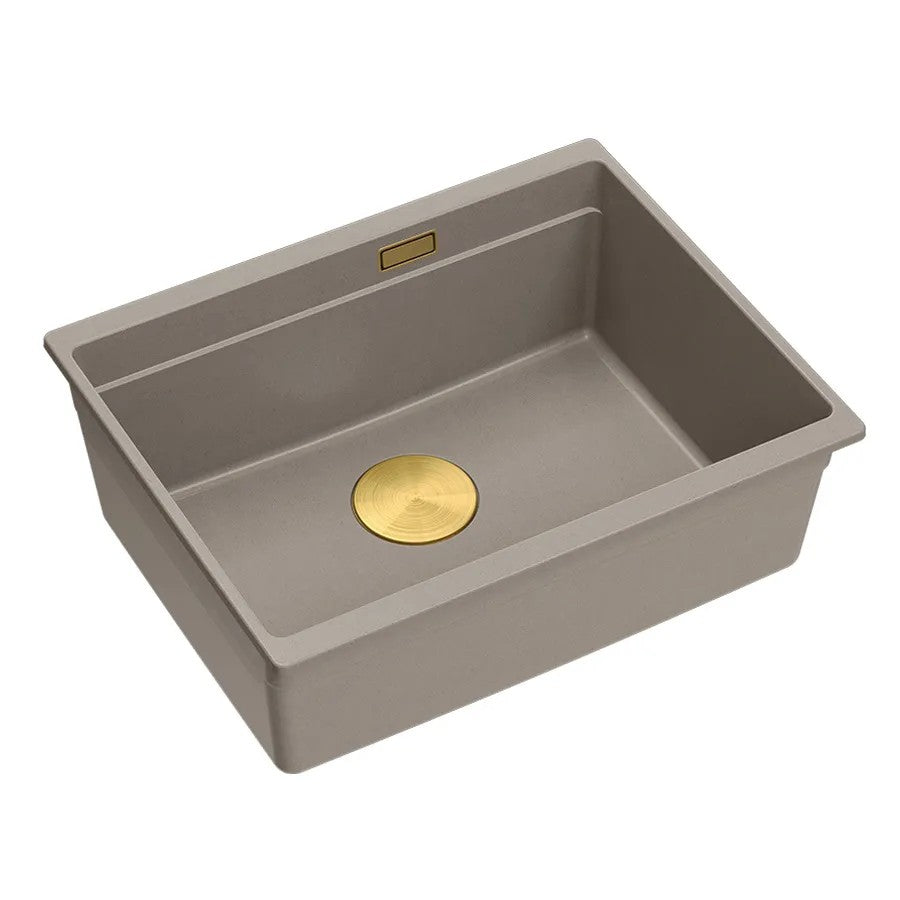 Granitspülbecken Logan 100 Beige Stöpsel Gebürsteter Nickel 1