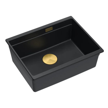 Granitspülbecken Logan 100 Black Stöpsel Gold 1