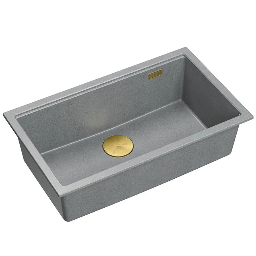 Granitspülbecken Logan 110 Grey Metallic Stöpsel Gebürsteter Nickel 1