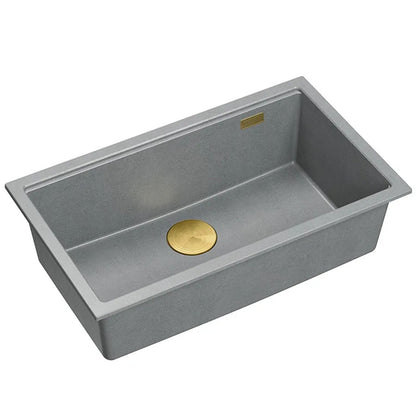 Granitspülbecken Logan 110 Grey Metallic Stöpsel Gebürsteter Nickel 1