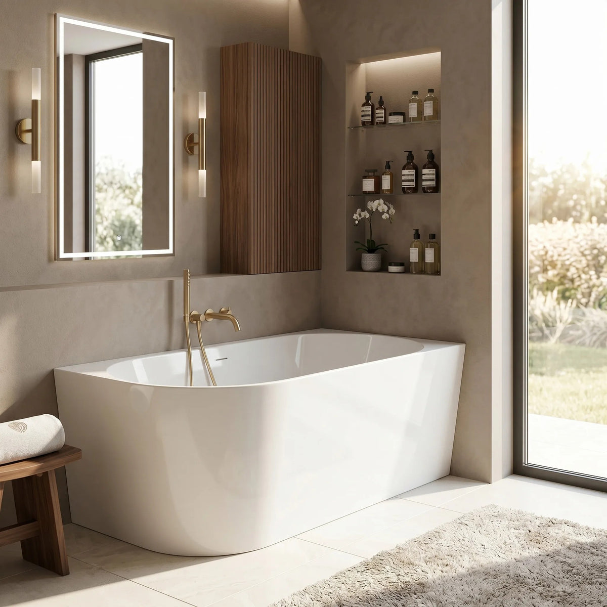 Eckbadewanne Aus Acryl REA Bellanto Slim 150 Right Schwarze Stöpselabdeckung 1
