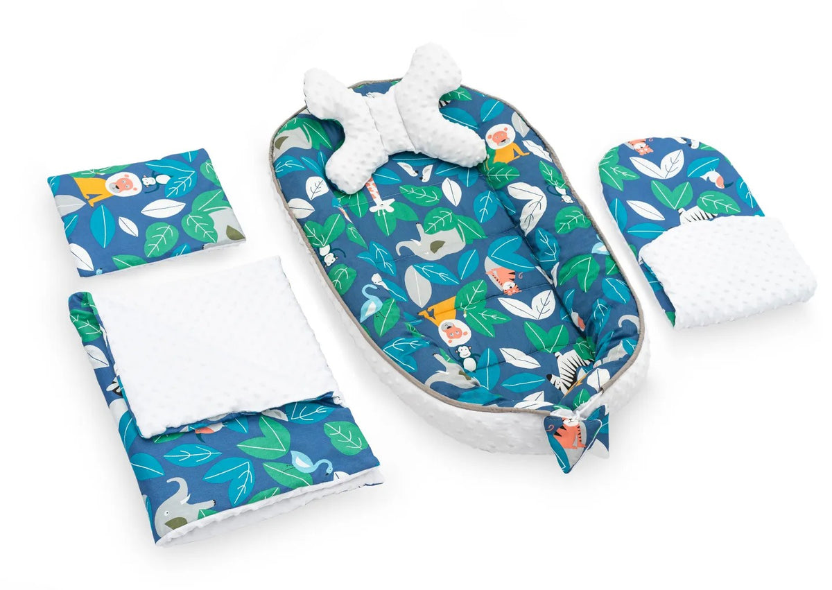 Baby Nestschen Matratze,Kissen,Decke 5in1 Jungle Blue 1