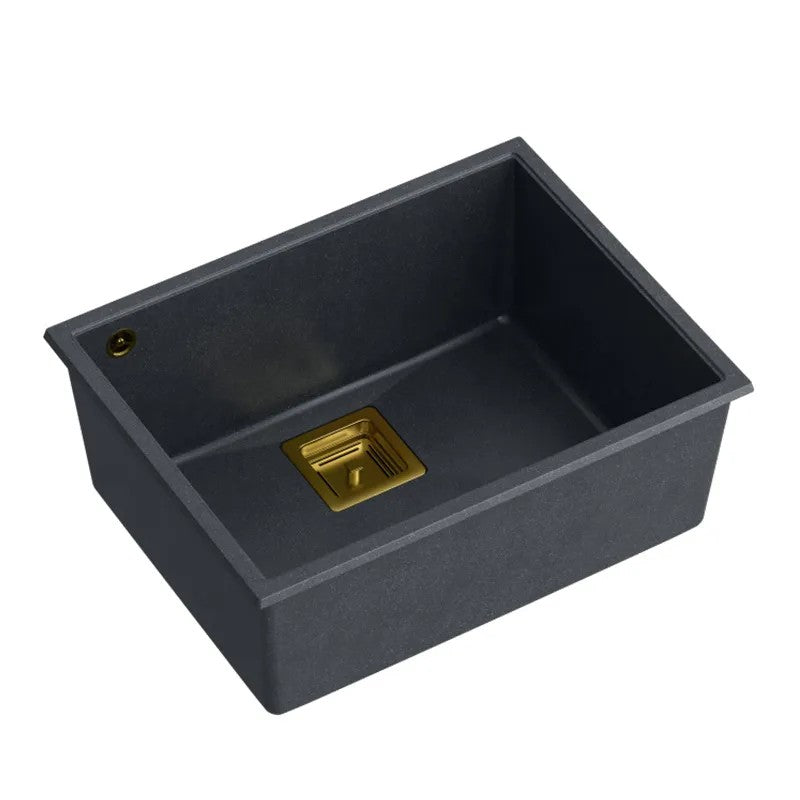 Granitspülbecken DAVID 50 Black Metallic Stöpsel Gebürsteter Kupfer 1