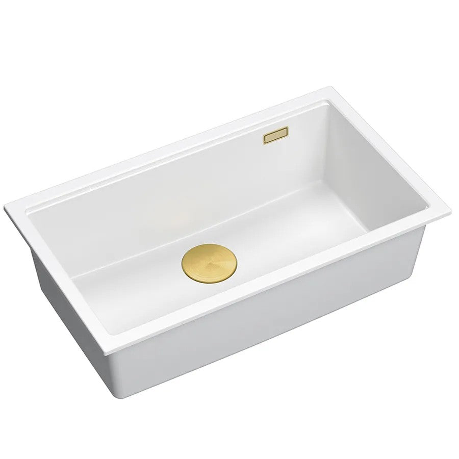 Granitspülbecken Logan 110 White Stöpsel Gold 1