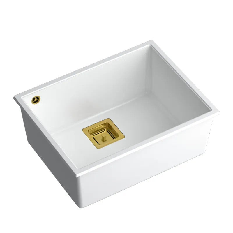 Granitspülbecken DAVID 50 White Stöpsel Gebürsteter Nickel 1