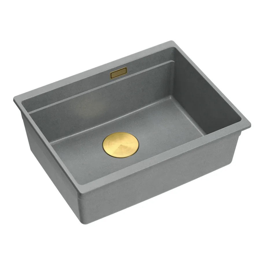 Granitspülbecken Logan 100 Grey Metallic Stöpsel Gold 1