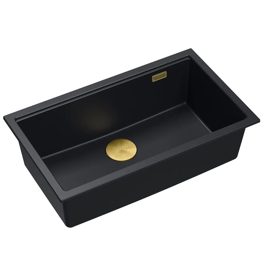Granitspülbecken Logan 110 Black Stöpsel Gold 1