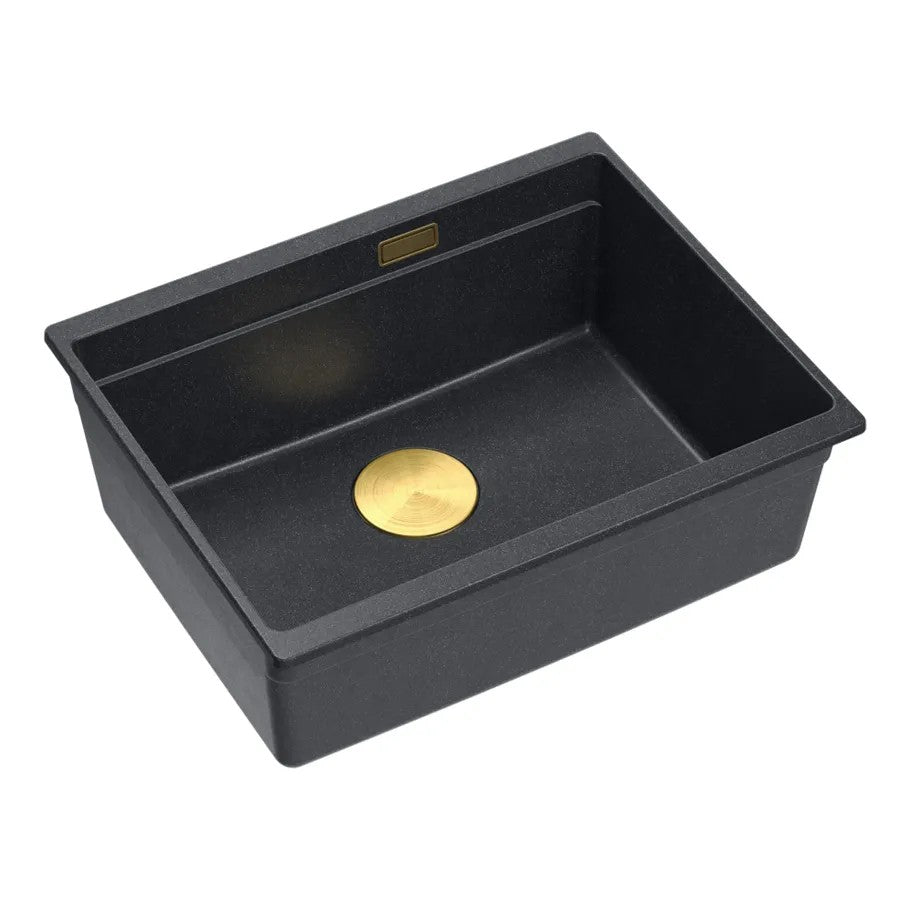 Granitspülbecken Logan 100 Black Metallic Stöpsel Gebürsteter Kupfer 1