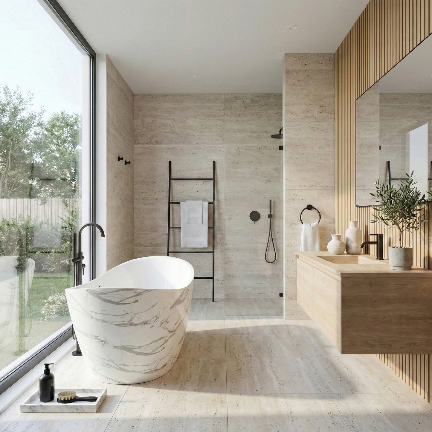 Freistehende Acrylbadewanne Ferrano Slim Nature 170  7