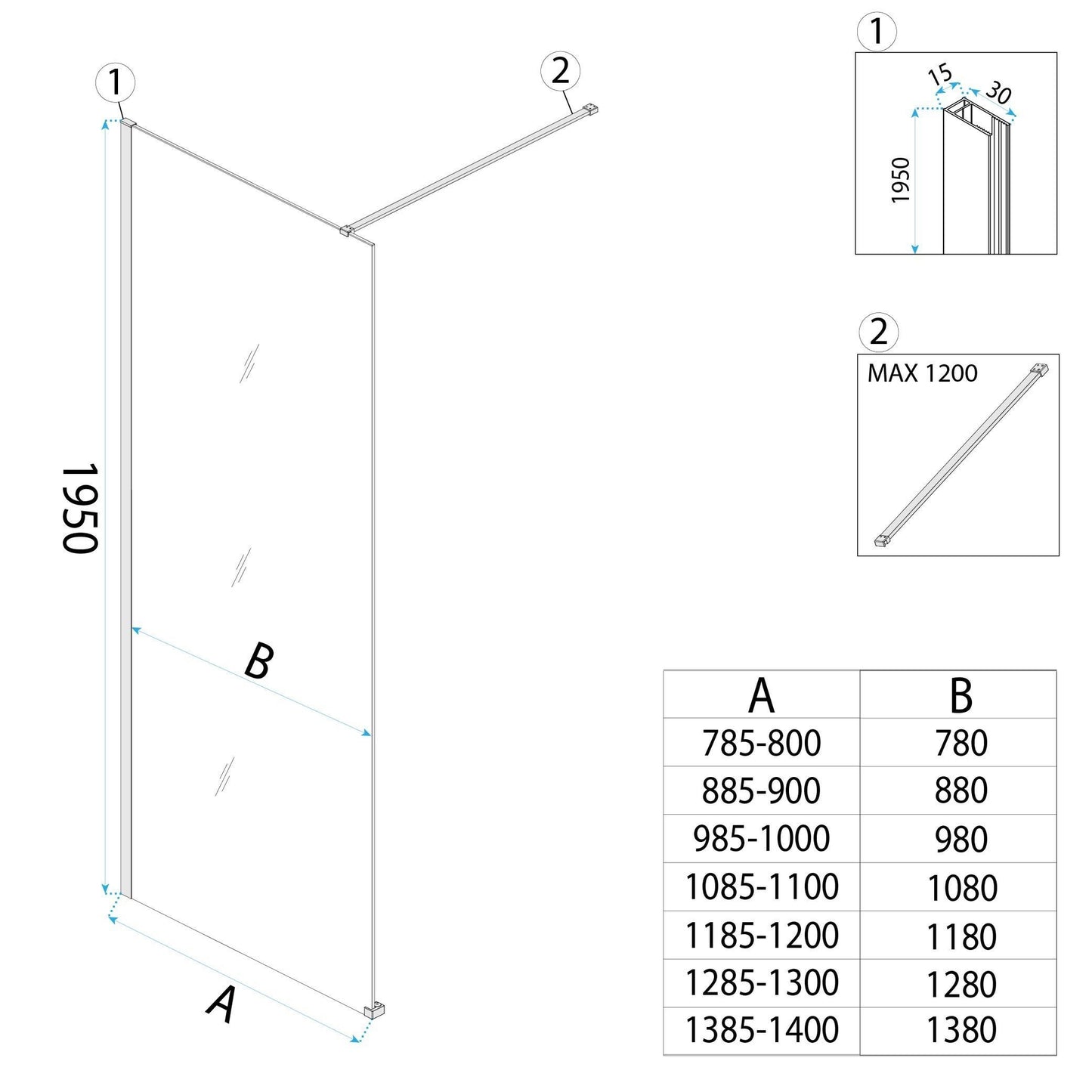 Duschwand Rea Flexi Transparent / Titan 80  9