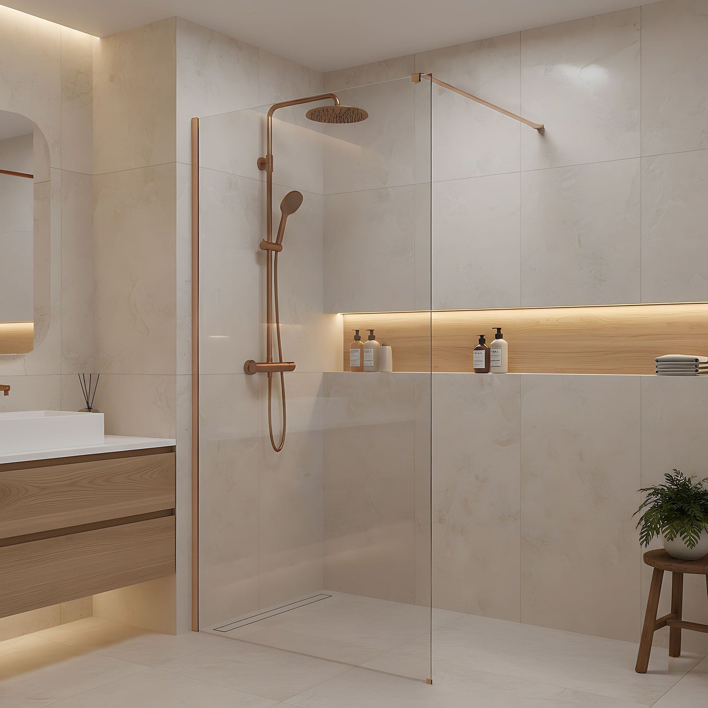 Duschwand Rea Flexi Transparent / Brush Copper 130  4